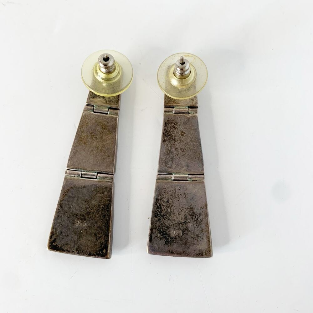 Vintage Earrings Mexican Sterling Silver Drop Red Stone Modernist Articulated - Picture 2 of 5
